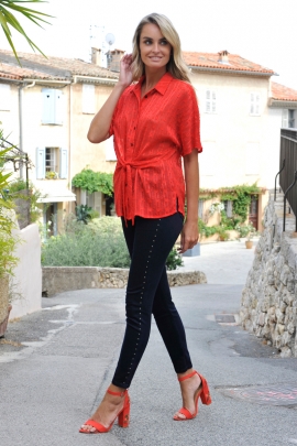 BLOUSE CHEMISE CHIC A NOUER VOILE DEVORE ROUGE ELANA