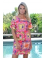 ROBE DROITE CHIC FLUIDE JERSEY FUCHSIA MOTIF TIGRE DANY