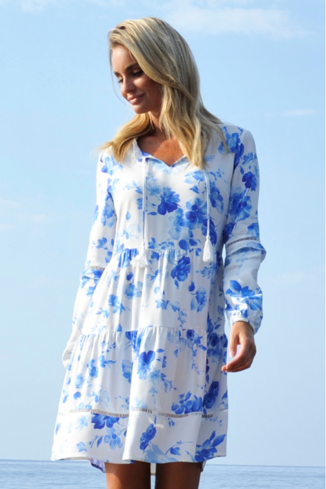 ROBE COUPE EMPIRE BOHÈME MOTIF FLEURI MYKONOS