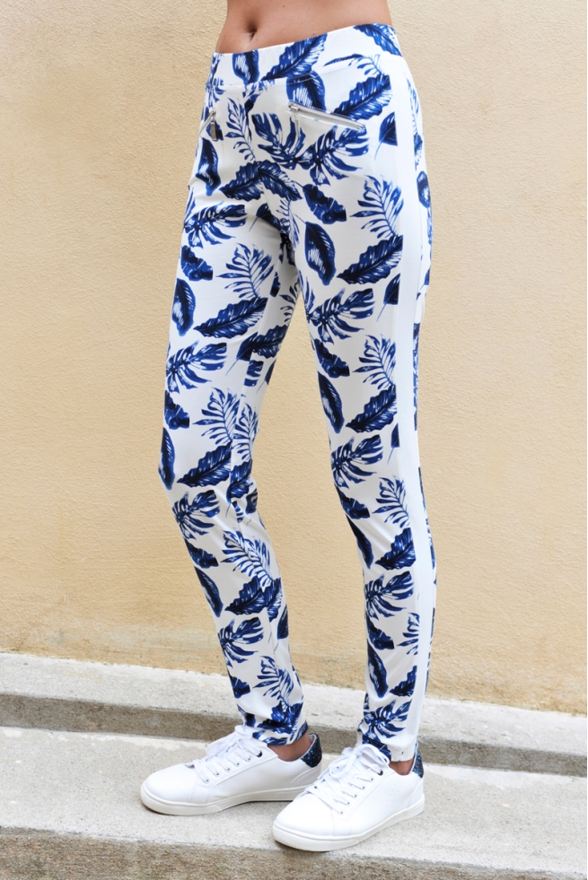 PANTALON SLIM SPORT-CHIC IMPRIMÉ TROPICAL FLORIDE