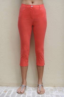 PANTACOURT POPELINE STRETCH TAILLE HAUTE ROUGE CORAIL DENVER