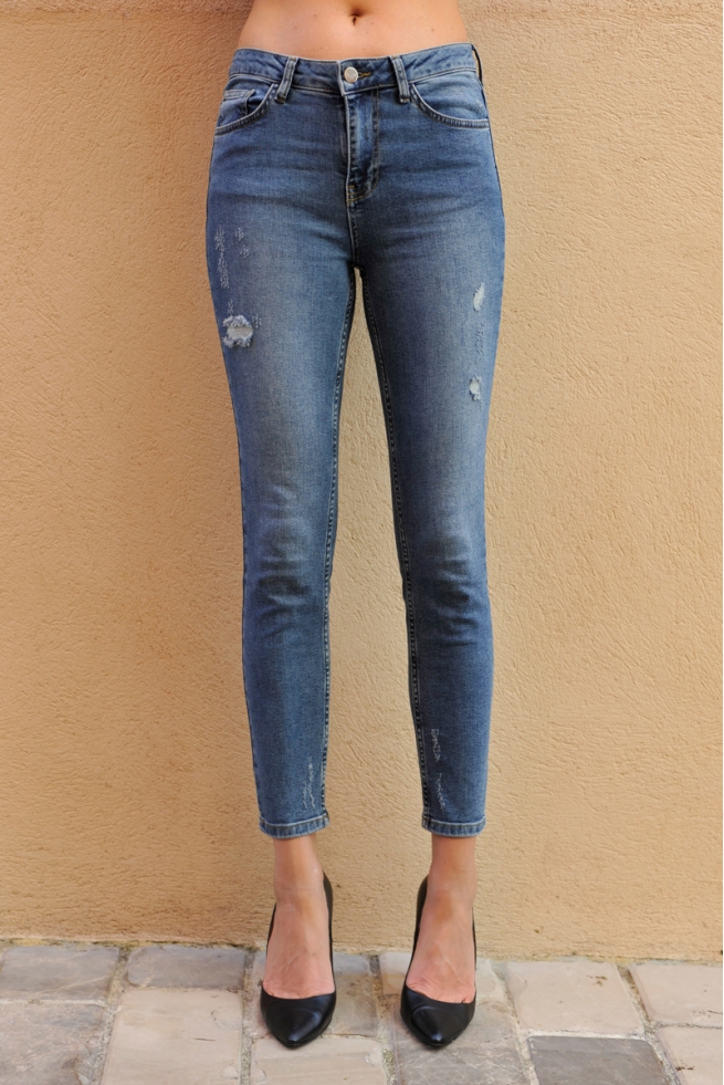 Jeans slim délavé taille haute femme BLEU D'AZUR