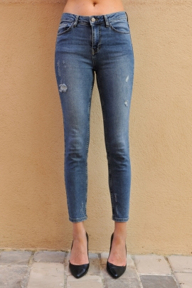 Jeans slim délavé taille haute femme BLEU D'AZUR