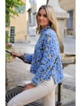 Pull femme chaud col montant bleu pastel motif léopard Ada BLEU D'AZUR