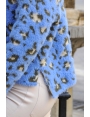 Pull femme chaud col montant bleu pastel motif léopard Ada BLEU D'AZUR