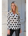 Blouse chic femme voile lurex print noir et blanc Camila BLEU D'AZUR