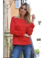 Blouse satin rouge femme manche plumes Caprice BLEU D'AZUR