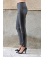 Pantalon confort milano gris anthracite bande cuir Cheryl BLEU D'AZUR