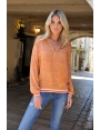 Blouse femme voile viscose motif orange bande tricot Darian