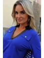 Tshirt hiver femme bleu roi col chemise simili cuir Justin BLEU D'AZUR
