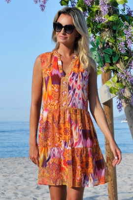 ROBE COURTE ÉTÉ VOILE BOHÈME COLORÉ BOMBAY BLEU D'AZUR