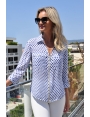 CHEMISE BLANCHE ÉTÉ ZIP OR MOTIF LOSANGE BLEU PARMA BLEU D'AZUR