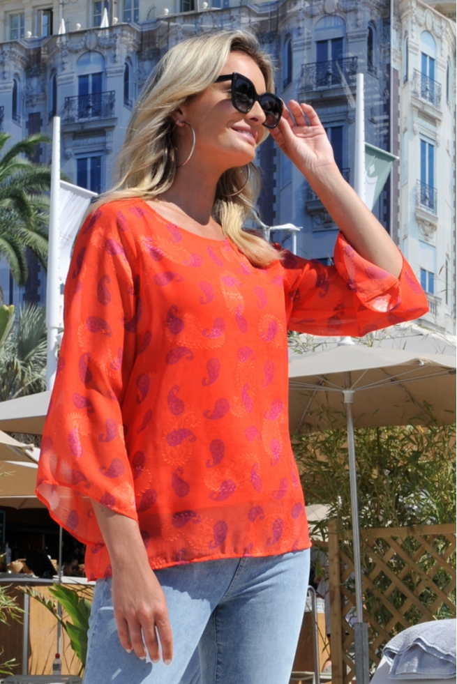 BLOUSE ÉTÉ COLORÉ CHIC DÉCONTRACTÉ TIARÉ BLEU D'AZUR