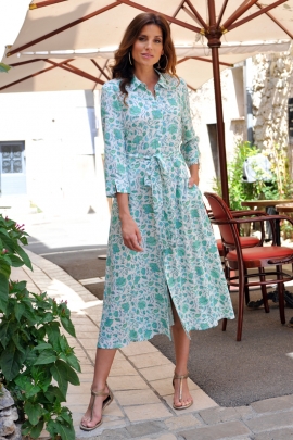 ROBE CHEMISE LONGUE BLANC VERT ROMANTIQUE CABOURG BLEU D'AZUR