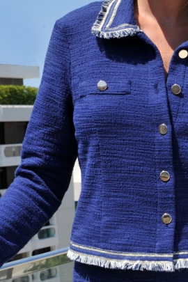 VESTE FRANGES CHIC COTON BLEU MARINE AZURENNE BLEU D'AZUR