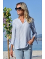 BLOUSE ÉTÉ CHIC DÉCONTRACTÉ VOILE VISCOSE RAYURES BLEU ELLA BLEU D'AZUR