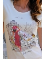 TSHIRT ÉTÉ FEMME COTON MODAL BLANC STRASS DESSIN FAUBOURG BLEU D'AZUR