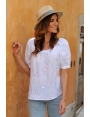 TOP BRODERIE ANGLAISE COTON BLANC LÉRINS BLEU D'AZUR