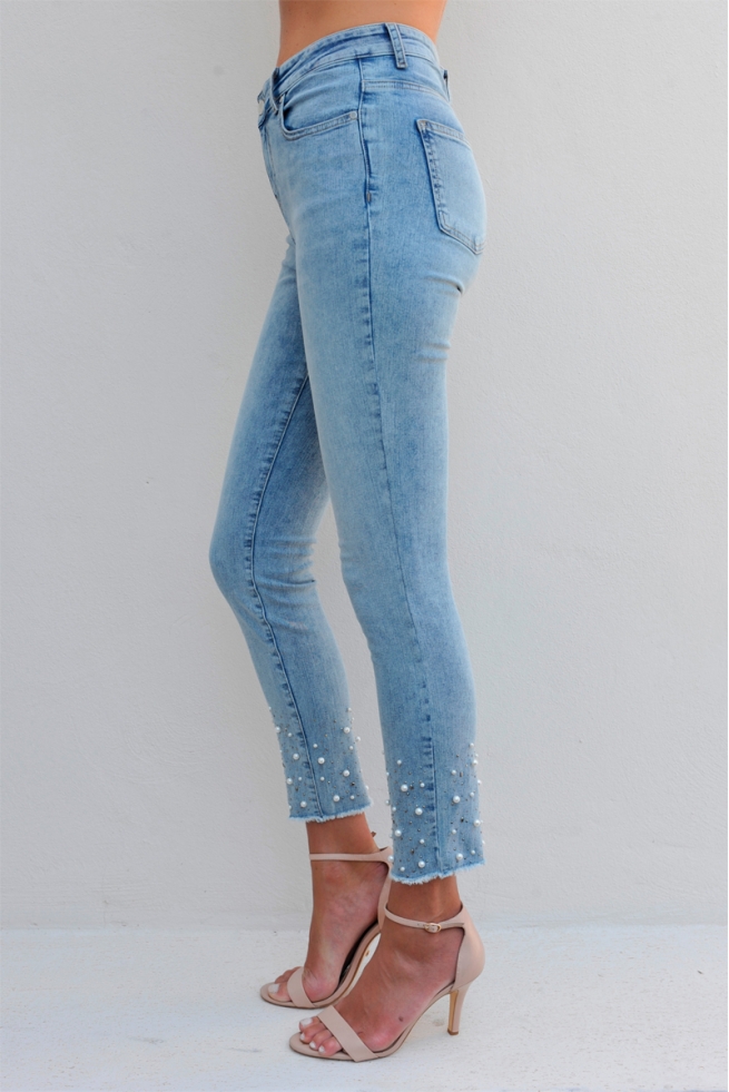 JEANS SLIM FEMME BLEU BLANCHI FRANGES RUBI BLEU D'AZUR