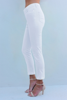 JEANS 7/8 COTON BLANC CHIC ÉTÉ SLIM RUSSELL BLANC BLEU D'AZUR