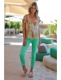 JEANS FEMME COTON STRETCH 7/8 RUSSELL VERT MENTHE BLEU D'AZUR