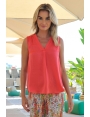 TOP FEMME SANS MANCHE ROUGE BRILLANT JULIANA BLEU D'AZUR