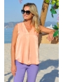 TOP FEMME SANS MANCHE SATIN ORANGE PECHE JULIANA BLEU D'AZUR