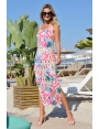 ROBE LONGUE ÉTÉ INFROISSABLE COLORÉ ROSE FLEURI MAUI BLEU D'AZUR