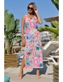 ROBE LONGUE ÉTÉ INFROISSABLE COLORÉ ROSE FLEURI MAUI BLEU D'AZUR