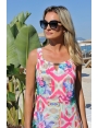 ROBE LONGUE ÉTÉ INFROISSABLE COLORÉ ROSE FLEURI MAUI BLEU D'AZUR