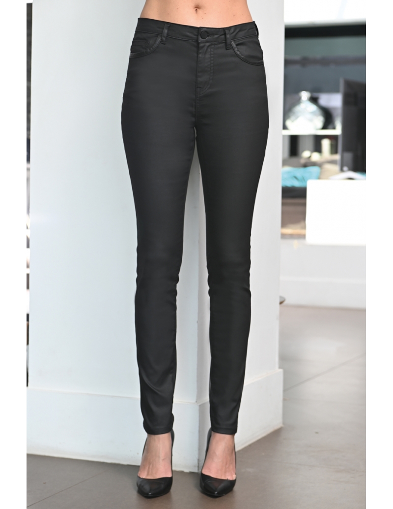 Pantalon hiver femme slim taille haute enduit noir Faucon