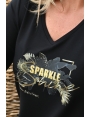 Tshirt viscose noir femme sérigraphie sparkle shine Zulma BLEU D'AZUR