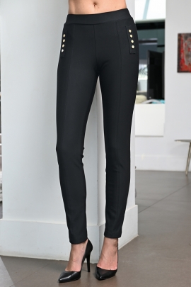 Pantalon hiver chic milano stretch taille haute noir Luis BLEU D'AZUR