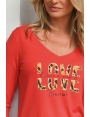 Tshirt femme manche longue orange sérigraphie love Sacha BLEU D'AZUR