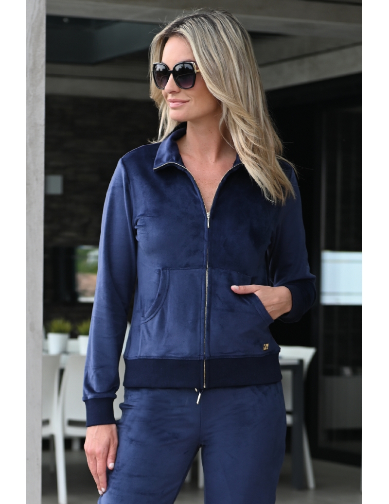 Gilet jogging velours bleu nuit poche kangourou Garrett