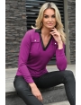 Tshirt jersey violet femme col chemise simili cuir Justin BLEU D'AZUR