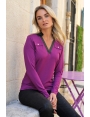 Tshirt jersey violet femme col chemise simili cuir Justin BLEU D'AZUR