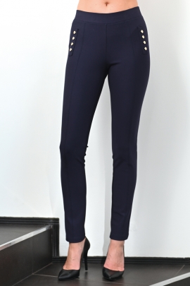 Pantalon épais femme taille haute stretch bleu marine Luis BLEU D'AZUR