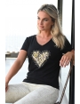 TSHIRT NOIR FEMME MANCHE COURTE COEUR STRASS BOA BLEU D'AZUR