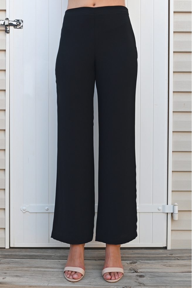 PANTALON NOIR FEMME LARGE FLUIDE EN POLYESTER TAILLE HAUTE EZRA BLEU D'AZUR