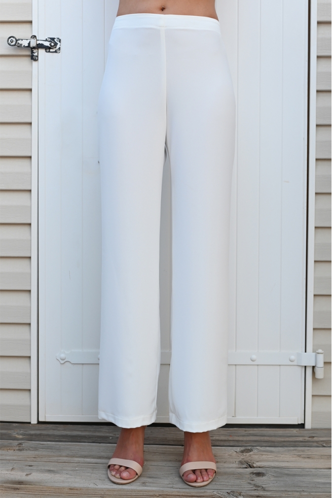 PANTALON FEMME BLANC LARGE FLUIDE TAILLE HAUTE ELASTIQUE EZRA BLEU D'AZUR