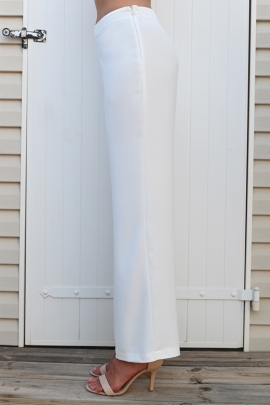 PANTALON FEMME BLANC LARGE FLUIDE TAILLE HAUTE ELASTIQUE EZRA BLEU D'AZUR