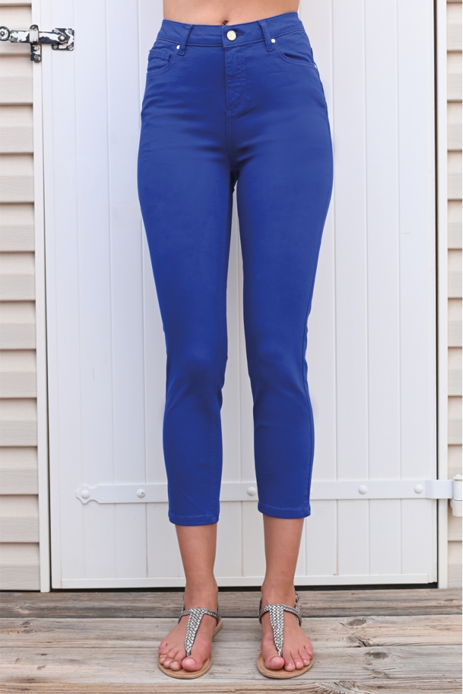 JEANS BLEU KLEIN COTON STRETCH COUPE SLIM LONGUEUR 7/8 TAILLE HAUTE JAZZ BLEU D'AZUR