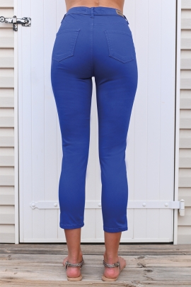 JEANS BLEU KLEIN COTON STRETCH COUPE SLIM LONGUEUR 7/8 TAILLE HAUTE JAZZ BLEU D'AZUR