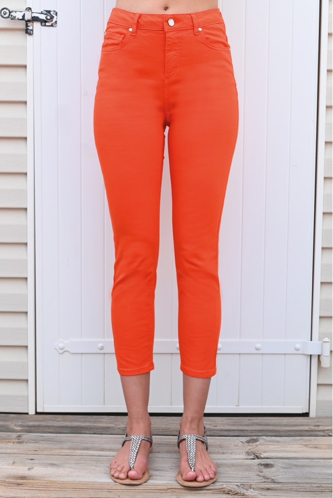 JEANS ORANGE COTON STRETCH COUPE SLIM LONGUEUR 7/8 TAILLE HAUTE SPICY JAZZ BLEU D'AZUR