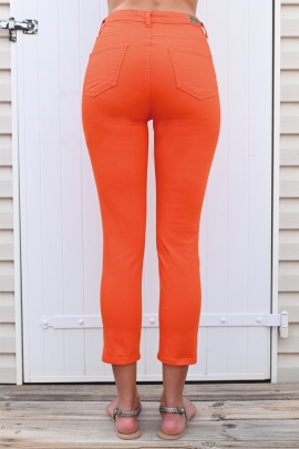 JEANS ORANGE COTON STRETCH COUPE SLIM LONGUEUR 7/8 TAILLE HAUTE SPICY JAZZ BLEU D'AZUR