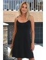 ROBE NOIRE EN JERSEY FLUIDE FORME AMPLE CHAINETTES DOREES SUR BRETELLES DEVANT LISA BLEU D'AZUR