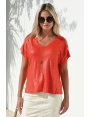 T-SHIRT FEMME ORANGE SPICY EN LIN VISCOSE IRISÉ COUPE CONFORT CHIC HABILLÉ TRISH BLEU D'AZUR