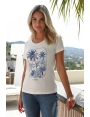 T-SHIRT FEMME EN MODAL SERIGRAPHIE BLEU STRASS MANCHES COURTES JUNGLE BLEU D'AZUR