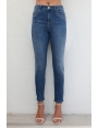 JEANS D'ETE FEMME EN TOILE DENIM BLEU SLIM TRES STRETCH TAILLE HAUTE OMAN BLEU D'AZUR